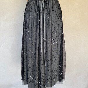 Chan Luu Sequins, Beads and Tulle Drawstring Skirt - Black -  Size Small